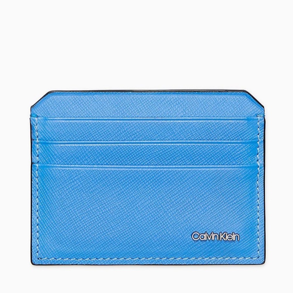 NEW BLUE Calvin Klein Saffiano Leather Card Holder